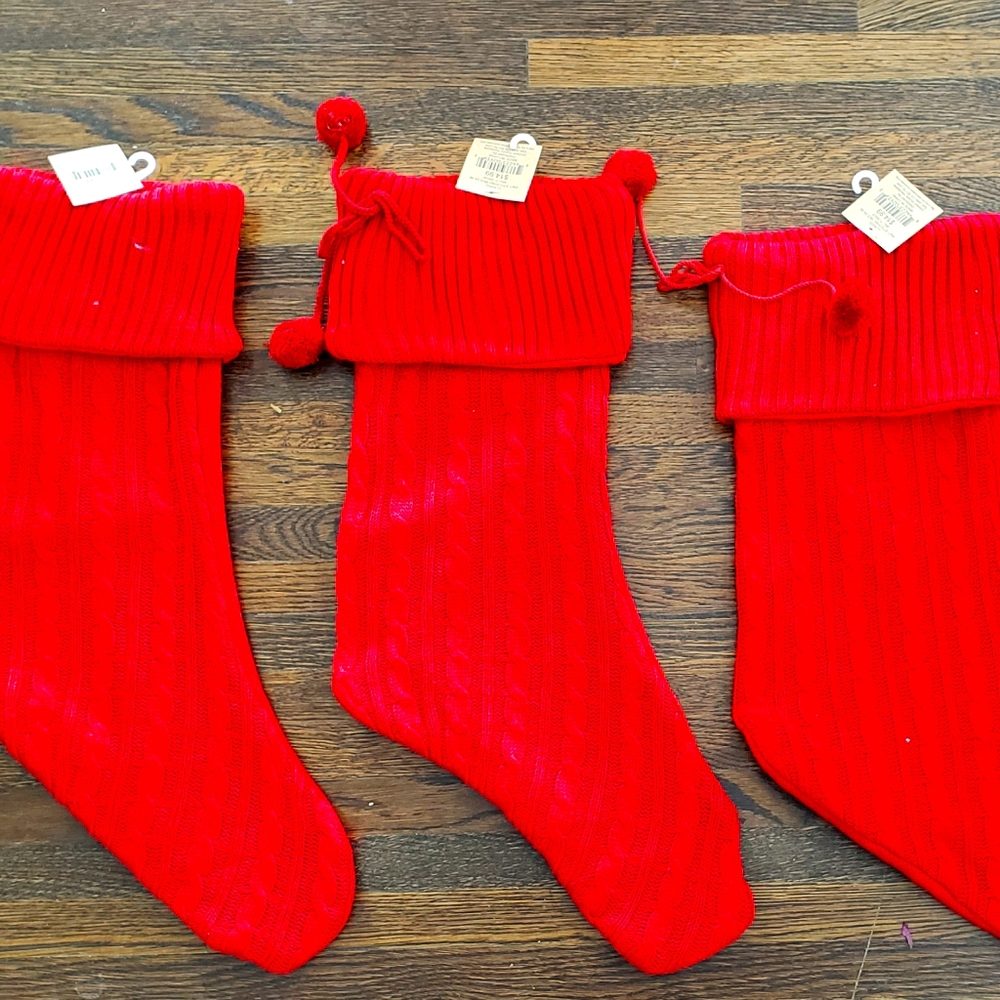 3 Red Knitted Stockings
